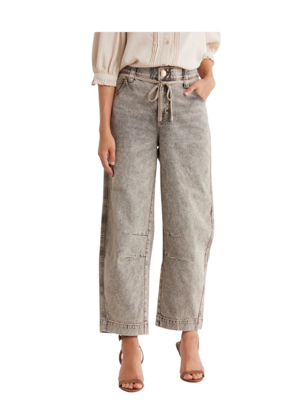 NEW Democracy Tie Waist Ankle Barrel Leg Jeans AB Technology Size 12 Retro Style